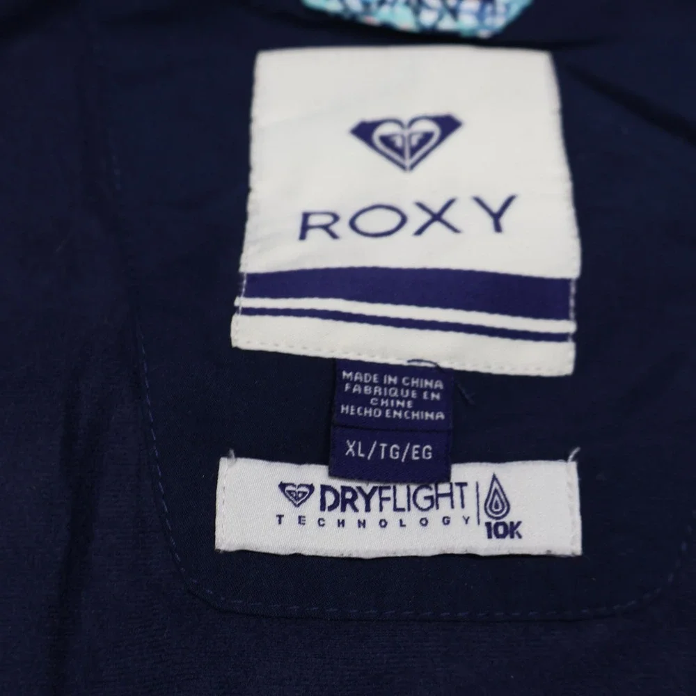 Roxy Jacket Womens XL Blue Floral Faux Fur Hood DryFlight Waterproof Full Zip